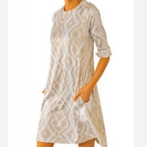 Gretchen Scott Long Sleeve Geometric Pattern Swinger Dress Kitt Ikat Khaki XS